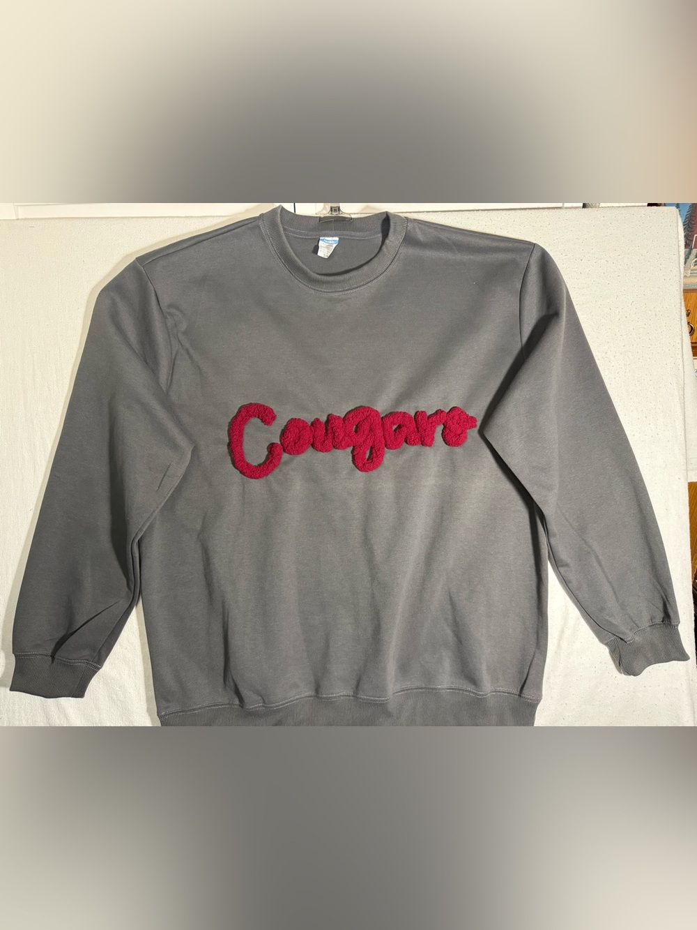 Vango Cougars Gray Chenille Letter Sweatshirt 3XL Oversized Cotton Pullover